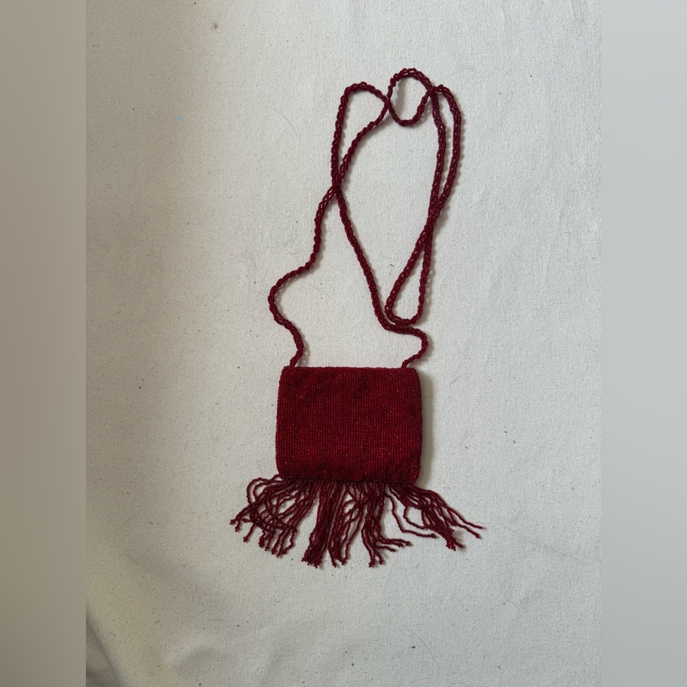 Chic Vintage Pierre Urbach Burgundy Fringe Mini Bag silk 5 x 4